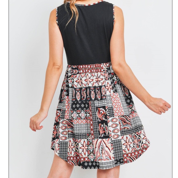 NEW SOFT Black and Red Boho Stretch Dress - Picture 5 of 10